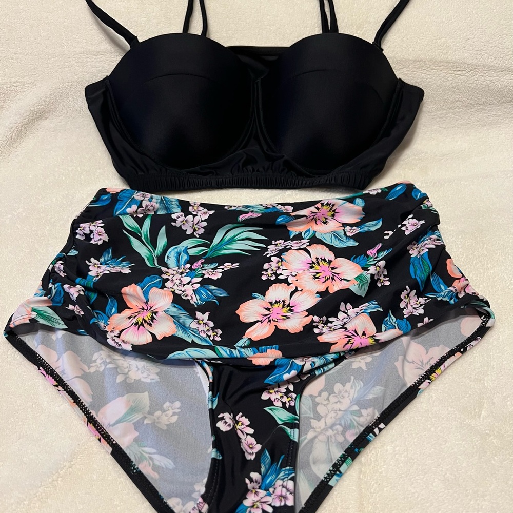 Floral Underwire High Waist Bikini Set